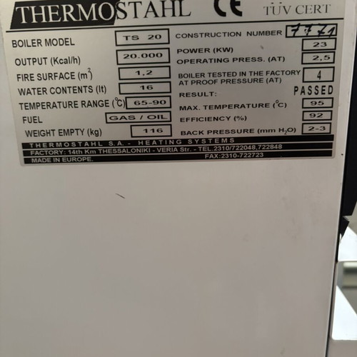 Thermostahl TS20 23kW oil boiler with 1,000L tank, used