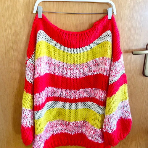Knitted multicolor sweater one size made of soft yarn