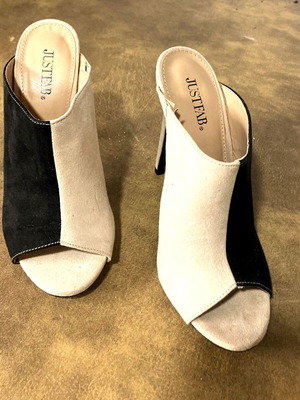 Justfab mules new, size 37.5-38, black and beige