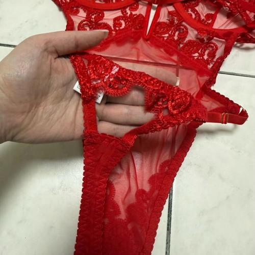 Red lace mesh body lingerie bodysuit new