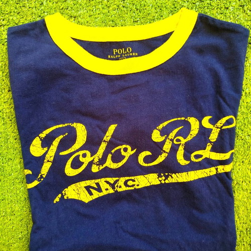 Polo Ralph Lauren Boys Cotton Graphic Tee Shirt like new, navy blue/yellow, M