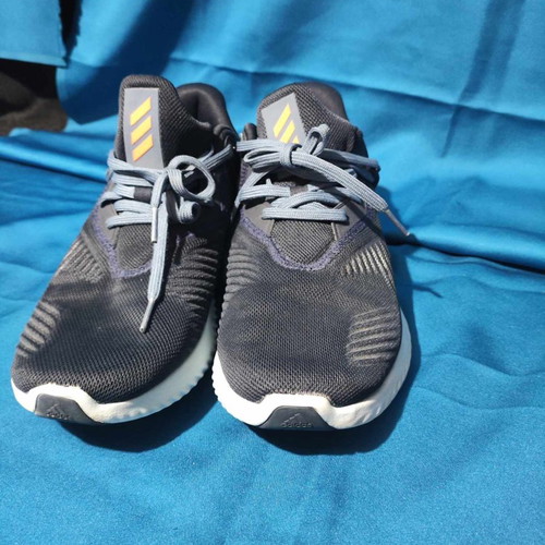 Adidas men's sneakers used, black with blue and orange details, size 40.5