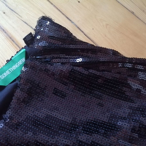Something New women's black sequin skirt with fringes, XS-S