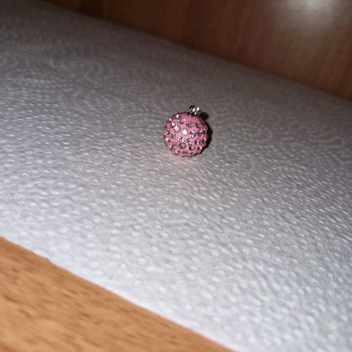 Pink disco ball bead for necklace with rhinestones new
