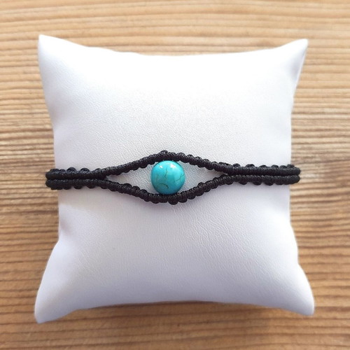 Women's eye outline bracelet metallic handmade with turquoise haolite new