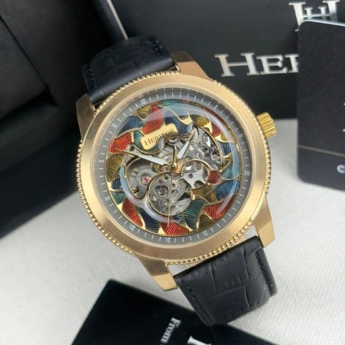 Heritor Automatic watch Emmanuel HERHS3703 new, black leather strap