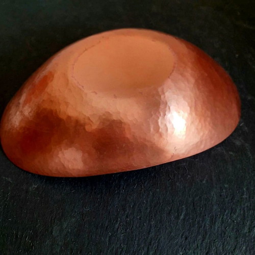 Vintage 1970s copper set, wall plate with roses and oval fruit bowl