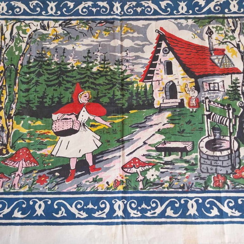 Red Riding Hood print on fabric used, from 1950s - 1960s