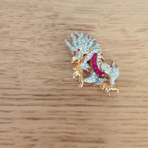 Swarovski dragon brooch, vintage collectible jewelry