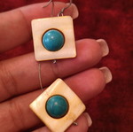 Vintage earrings with mother of pearl and turquoise stone, used