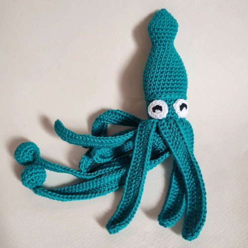 Amigurumi knitted squid doll new, petrol blue