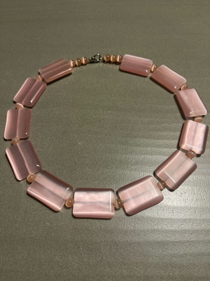 Necklace with pink tiger cat's eye semiprecious stone new