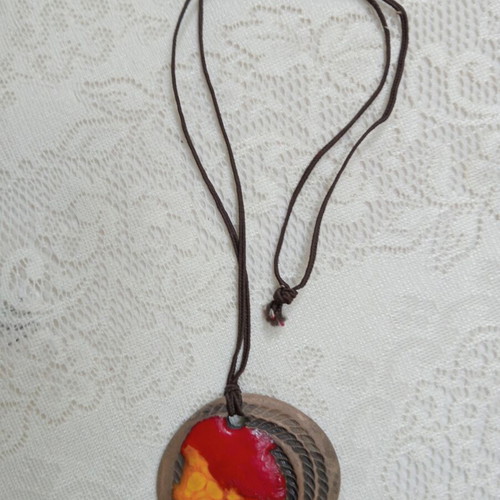 Necklace handmade with polymer clay and melted glass pendant, new