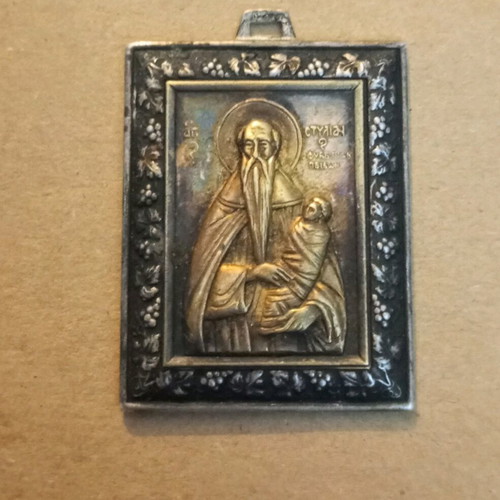 925 Agios Stylianos pendant amulet used, gold plated