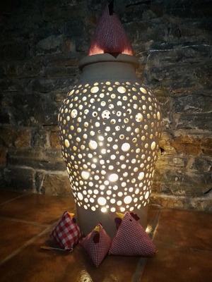 Ceramic handmade Cretan lamp new, height 50 cm