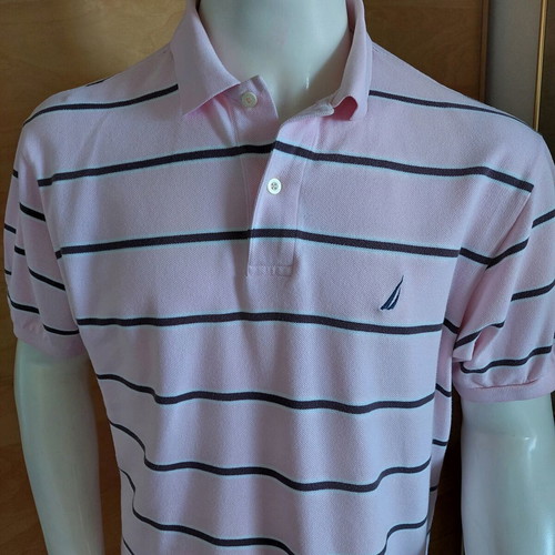 Nautica men's polo pique shirt medium pink brown like new