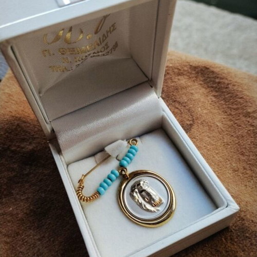 14K Gold Baby Safety Pin Charm with Christ Figure