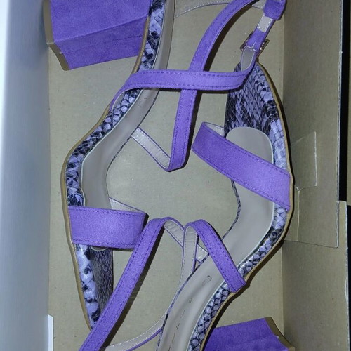 Beatris leather sandals size 36, purple suede with python effect