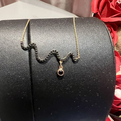 14K rose gold necklace with black zircon, unworn