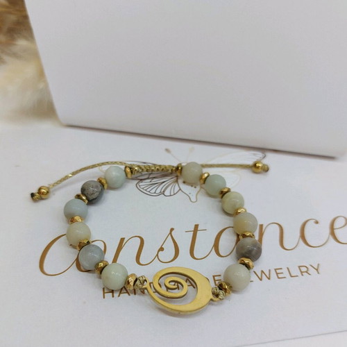 Handmade bracelet with amazonite, hematite stones and steel, new