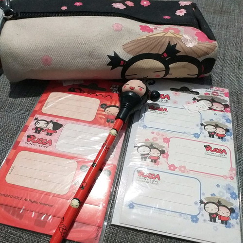 Pucca pencil case with labels and pencil new