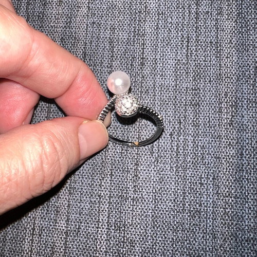 Elegant Faux Silver Ring with Faux Pearl, Adjustable, Like New