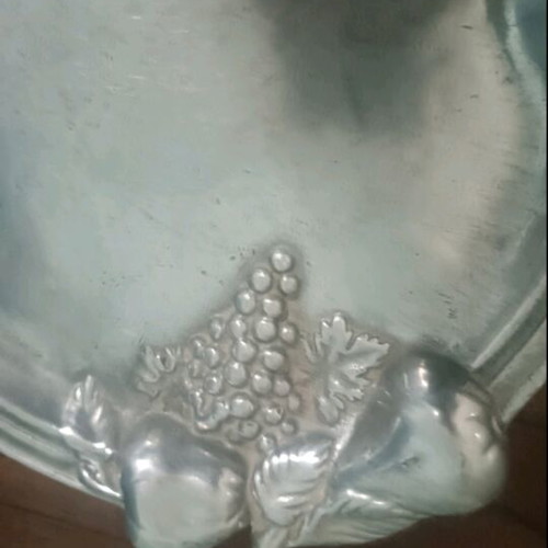 Decorative tin tray with vintage embossed grape design like new
