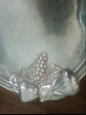 Decorative tin tray with vintage embossed grape design like new