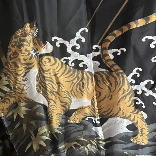 Ichiban Japanese satin kimono with dragon and tiger print