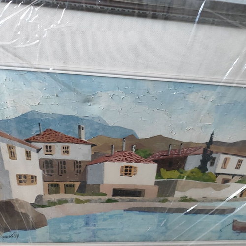Πίνακας ζωγραφικής Μάνος Σοφιανός υπογεγραμμένος, σαν καινούργιος, νησιώτικο τοπίο