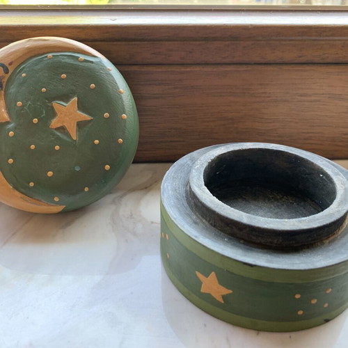 Wooden decorative box with moon used, handmade
