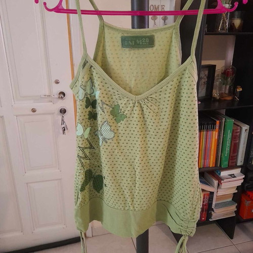 Bershka Y2K green top with butterflies, size M