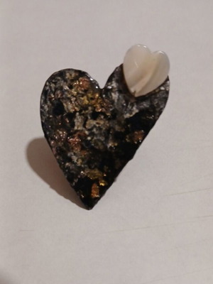 Handmade adjustable ring with black heart design like new