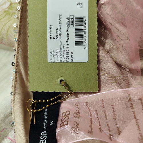 BSB dress with rhinestones and side slit, beige, size 44