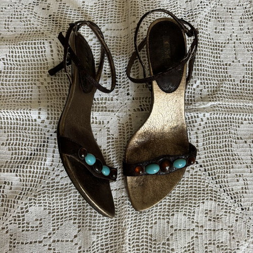 Exe kitten heels sandals used, size 38, brown with stones