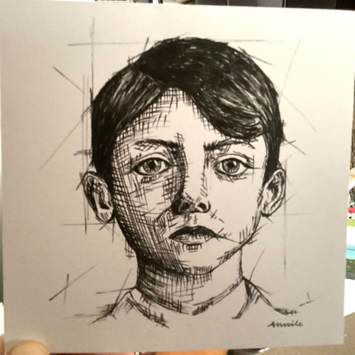 Portrait new hand-drawn with pen on 240gsm watercolor paper