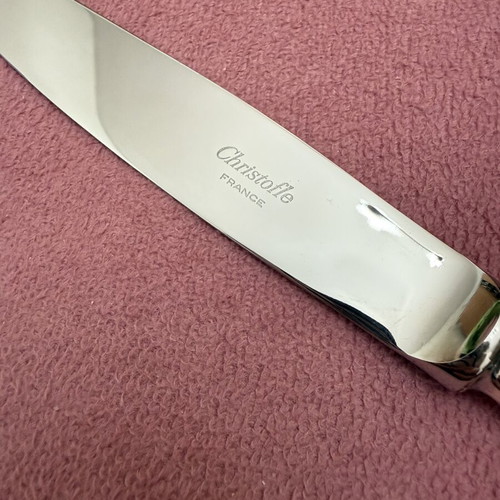Christofle vintage silver plated knives set of 12, Rubans Croisés design