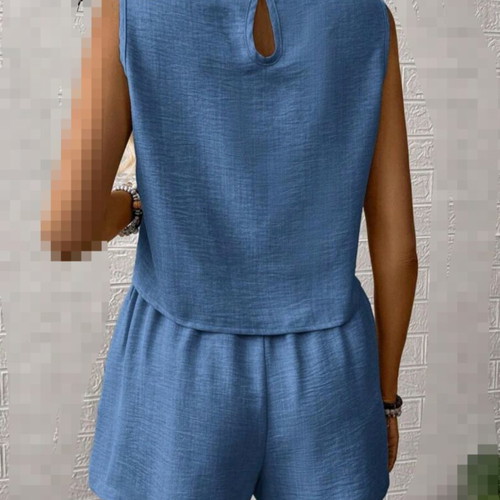 Sleeveless blue fabric set with shorts, Shein