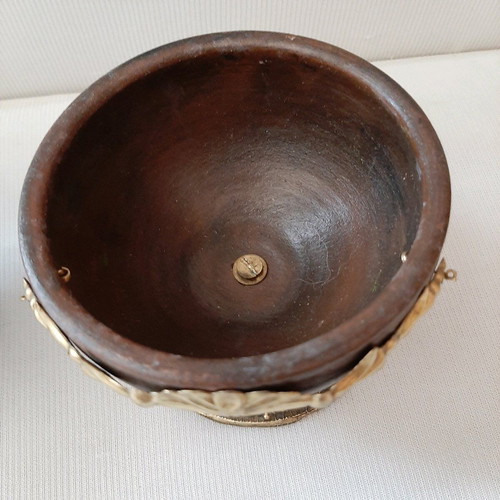 Wooden antique cups like new, decorated with bronze and copper, set of 2