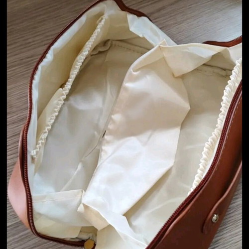 Toiletry bag with dividers for cosmetics tan color new