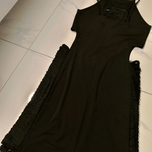 Anel short black evening dress with fringes and cutouts like new