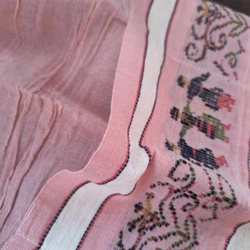 Traditional Cretan Woven Apron new, pink with dancers motif