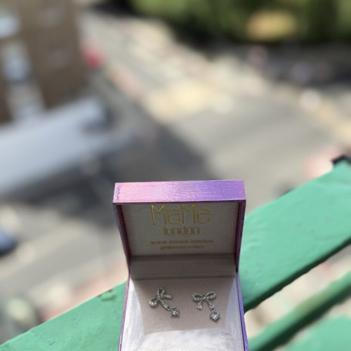 Meme London Belle Ribbon Earrings new, 18K white gold plated