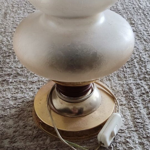 Vintage table lamp with frosted glass and brass base, used, set of 2