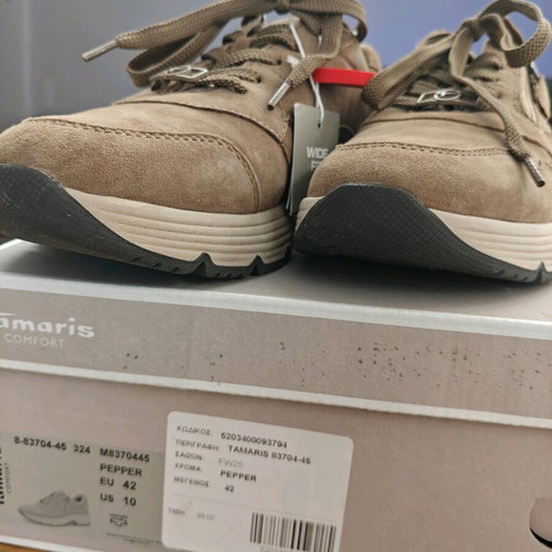 Tamaris comfort shoes new, leather suede sneakers brown beige