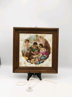 Vintage ceramic picture used with wooden frame