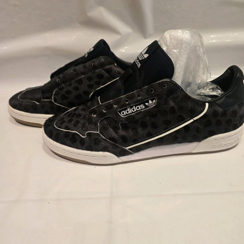 Adidas Originals Continental 80 sneakers like new, black pony-hair with leopard print