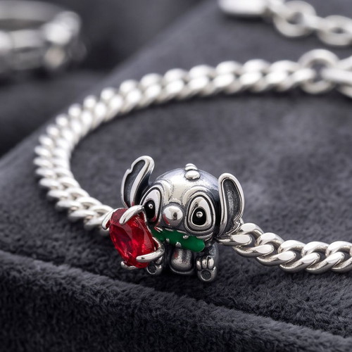 Disney Stitch Rose Murano Glass Charm S925 new