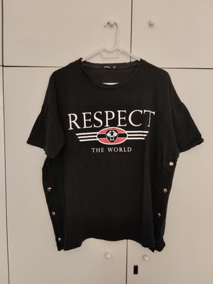 Bershka black oversized blouse used with print and metal details
