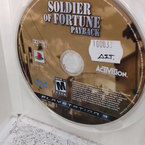 Soldier of Fortune Payback PS3 game used, no manual